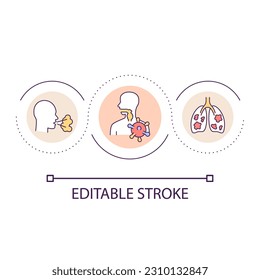 Icono de concepto de bucle de problema de infección pulmonar. Las infecciones respiratorias afectan. Los síntomas de la enfermedad abstraen la idea de la ilustración de línea delgada. Dibujo de contorno aislado. Trazo editable. Tipo de letra arial utilizado