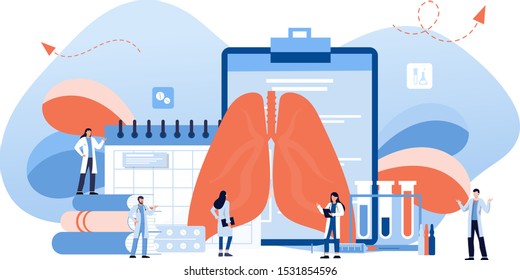 Lung Inspection Concept. Pulmonology Of Human Vector Illustration For Website, App, Banner. . Fibrosis, Tuberculosis, Pneumonia, Cancer, Lung Diagnosis Doctors Treat, Scan Lungs. 