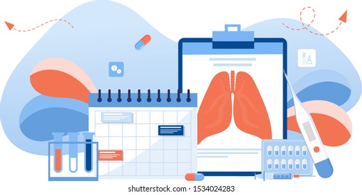 Lung inspection concept. Pulmonology of human vector illustration for website, app, banner. . Fibrosis, tuberculosis, pneumonia, cancer, lung diagnosis doctors treat, scan lungs. 