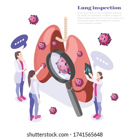 Lung inspection concept with virus and infection symbols isometric vector illustration 