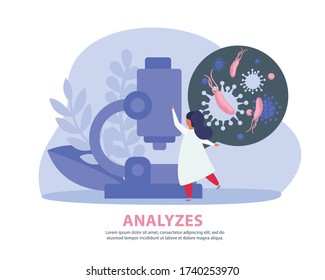 Lung inspection flat background with specialist doing laboratory analysis vector illustration