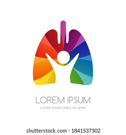 Lung With Man And Rainbow Texture. Medical Emblem. Health Care Vector Icon.