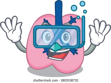 Lung mascot design swims with diving glasses