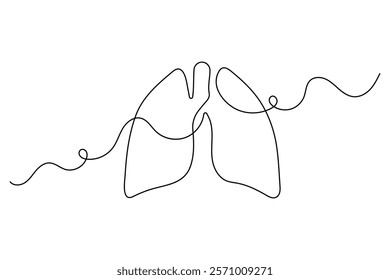 Lung one line drawing of minimalist vector icon with black and white background
