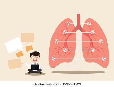 Lung organ anatomy symbol for health and medical illustrations. Flat tiny lungs healthcare persons concept. Respiratory system examination and treatment.vector, illustration.