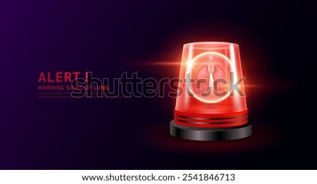 Lung organ human inside red siren light. Danger signs of heart disease. Warning flasher alert emergency. Medical distress signal. Vector EPS10.