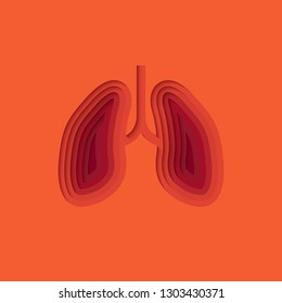 Lung in paper cut style, Layers art design concept.