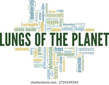 Pulmón del diseño conceptual de nube de palabras del planeta aislado sobre fondo blanco.