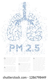 Lung with PM 2.5 text Abstract Cross pattern, Medical Science Organ concept design blue color illustration isolated on white background with copy space, vector eps 10