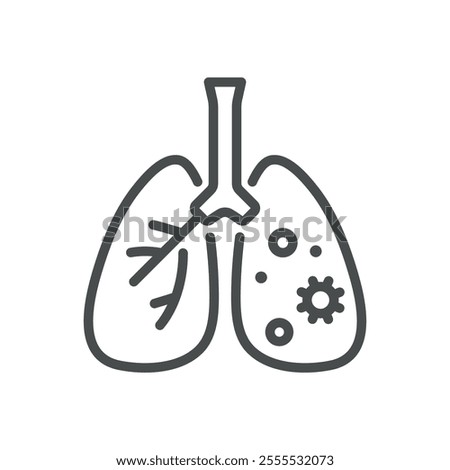 Lung Pollution Line Icon. Vector Thin Outline Illustration of Damaged Lungs with Airborne Contaminants, Health and Environmental Awareness Symbol