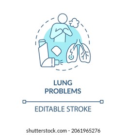 Lung problems blue concept icon. Respiratory disease. Bronchitis symptom. Chronic asthma. Physiotherapy abstract idea thin line illustration. Vector isolated outline color drawing. Editable stroke