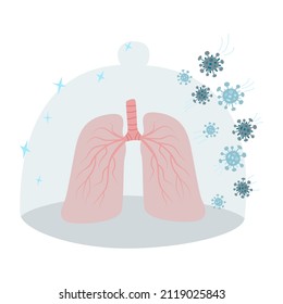 Lung protection simple vector illustration. Protection against viruses, colds, flu, allergies. Conceptual illustration on the topic of lung protection