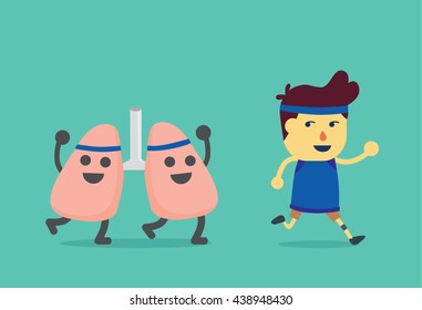 Lung run after healthy man. This illustration about when a man running like a lung get exercising.