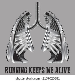 Lung shaped running shoes. worn typography.