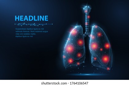 Lung sick. Abstract vector lungs with red spot. Lung pneumonia, smoker tuberculosis, cancer illness, asthma ill, allergy problem, healthcare concept. Internal organ anatomy illustration