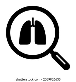 Lung Silhouette And Magnifying Glass Icon. 