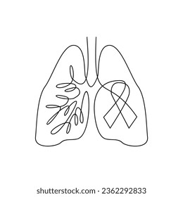 lung single line illustration drawing template