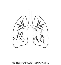 lung single line illustration drawing template