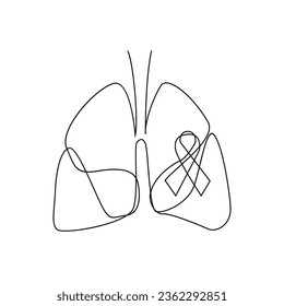 lung single line illustration drawing template