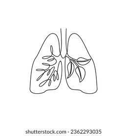 lung single line illustration drawing template