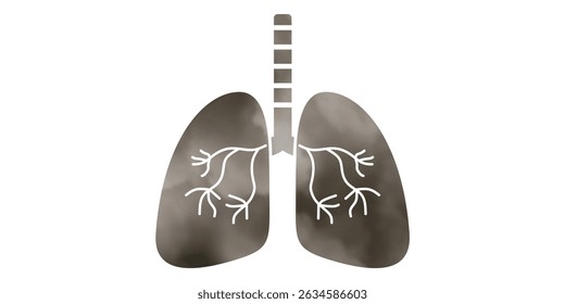 Lung with smoke icon vector symbolizing air pollution, health risk, and respiratory danger. Ideal for medical, environmental, industrial hazard, and anti-smoking awareness illustration use.