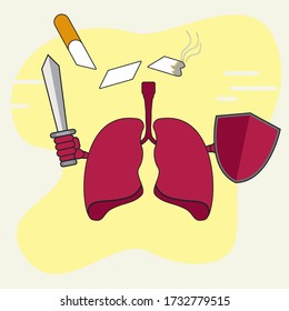 Lung, sword, shield and cigarette split design vector illustration