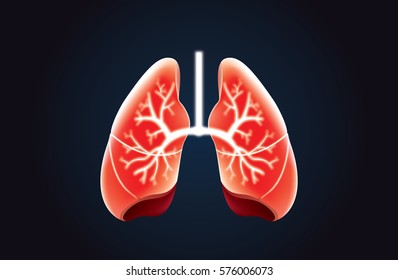 Lung vector red color on black. This illustration about human health.
