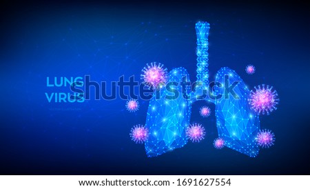 Lung virus. Abstract low polygonal Covid-19 virus cells in human lungs. Infected Coronavirus 2019-nCov lungs medical concept. Lung disease, pneumonia, asthma, cancer, tuberculosis. Vector illustration