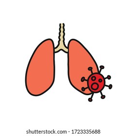 lung virus doodle icon, vector illustration 