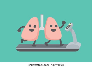 Lung workout with running on treadmill. This illustration about running make healthy lungs.