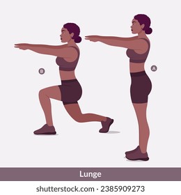 Lunge exercise, Woman workout fitness, aerobic and exercises.