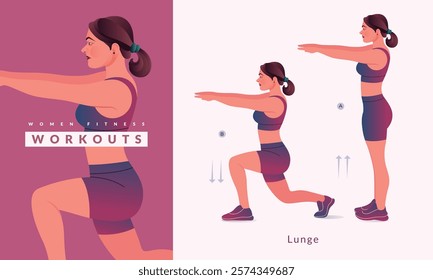 Lunge exercise, Woman workout fitness, aerobic and exercises.