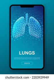 Lungs 3d polygonal symbol for UI, UX design template. Low poly Respiratory system illustration for homepage app design. Organ illustration concept.