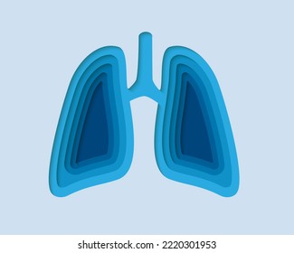 Lungs 3d symbol in paper cut style. Respiratory system, human transplantation design. Organ anatomy cut out of paper banner.