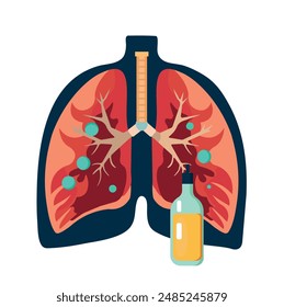 lungs affected by alcohol, World Abstinence Day, Cancer, Alcohol damaged a person's lungs. On a white background. World Tuberculosis Day, World No Tobacco Day, lung cancer, Pulmonary hypertension.