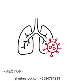 lungs affected by the virus icon, infection bacteria, pneumonia bacteria, inflammation illness, thin line symbol concept isolated on white background, editable stroke eps 10 vector illustration 