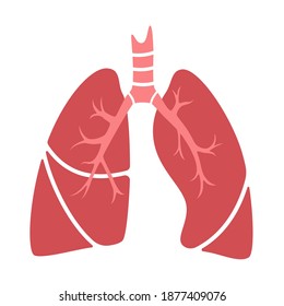 Lungs anatomy, logo for clinic. Respiratory system. Transplantation center or pulmonology clinic. Tuberculosis, pneumonia and asthma concept. Human internal organs medical flat vector illustration.