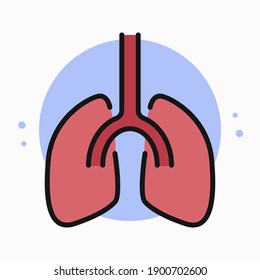 Lungs Anatomy Organ Icon Filled Outline. Human Respiration Organs Logo Cartoon. Biology Educatiion Design Vector Symbol Illustration
