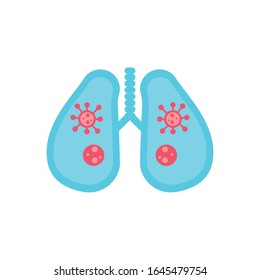 lungs with bacteria germs over white background, flat style icon, vector illustration