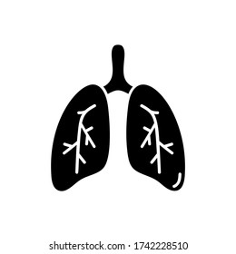 Lungs black icon isolated on white background. Logo vector illustration for medical banner, poster and web design. Symbol pictogram coronavirus bacteria covid-19 concept.
