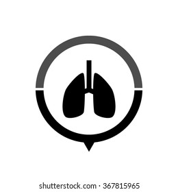 Lungs - black vector icon; map pointer;  message bubble