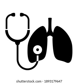 Lungs cancer diagnosis logo with stethoscope, vector illustration on white background