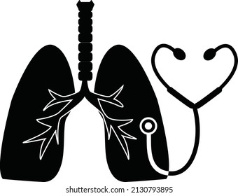 Lungs cancer diagnosis logo with stethoscope. Pneumonia awarness day. flat style.