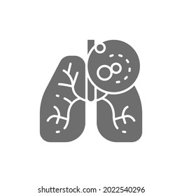 Lungs cancer, malignant tumor, oncology grey icon.