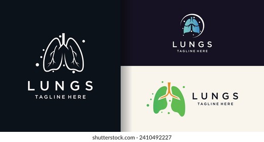 Paquete de diseño de logotipo de cuidado de pulmones con concepto creativo Vector Premium