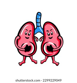 Lungs Cartoon Character Icon Flat Design Vector 