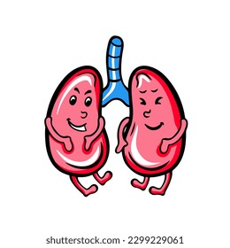 Lungs Cartoon Character Icon Flat Design Vector 
