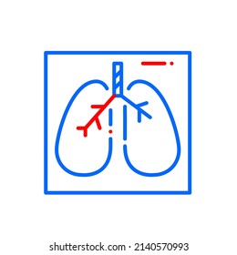 Lungs check up medical diagnostics test. Pixel perfect, editable stroke two color icon