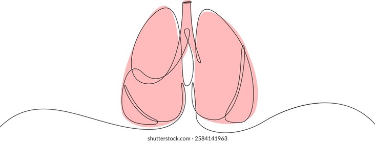 Lungs continuous one line drawing. Hand drawn human organs concept. Trendy single line design. Vector illustration.