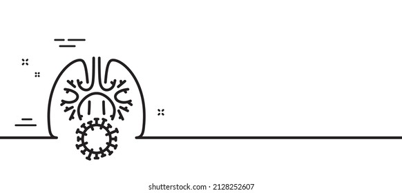 Lungs with coronavirus line icon. Pneumonia disease sign. Respiratory distress symbol. Minimal line illustration background. Coronavirus lungs line icon pattern banner. Vector